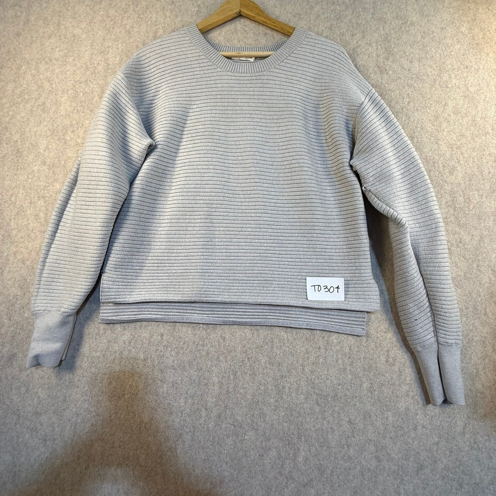 Good American Grey Horizontal‎ Ribbed Crew Neck Sweater High Low Hem Size 1 S/M